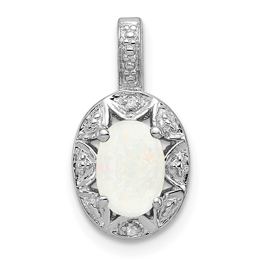 Sterling Silver Rhodium-plated Diam. & Created Opal Pendant (QBPD10OCT)