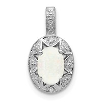 Sterling Silver Rhodium-plated Diam. & Created Opal Pendant view 1