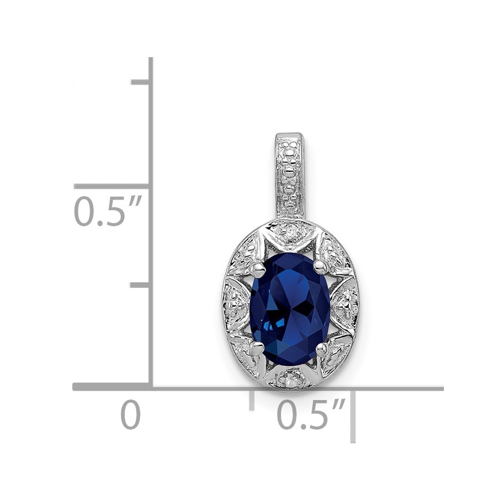 Sterling Silver Rhodium-plated Diam. & Created Sapphire Pendant (QBPD10SEP)