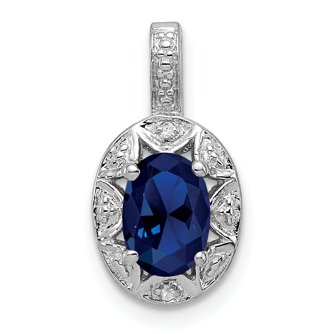 Sterling Silver Rhodium-plated Diam. & Created Sapphire Pendant (QBPD10SEP)