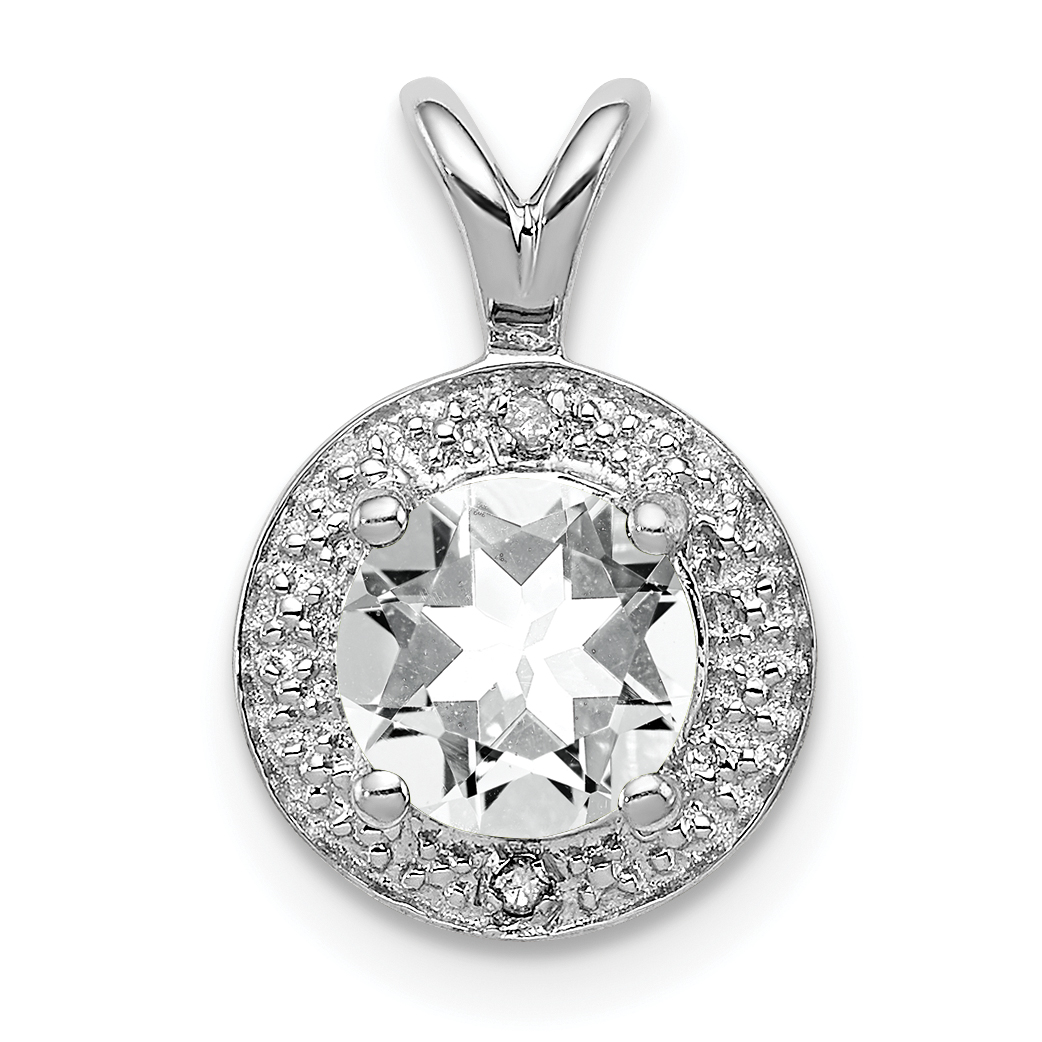 Sterling Silver Rhodium-plated Diamond & White Topaz Pendant (QBPD11APR)