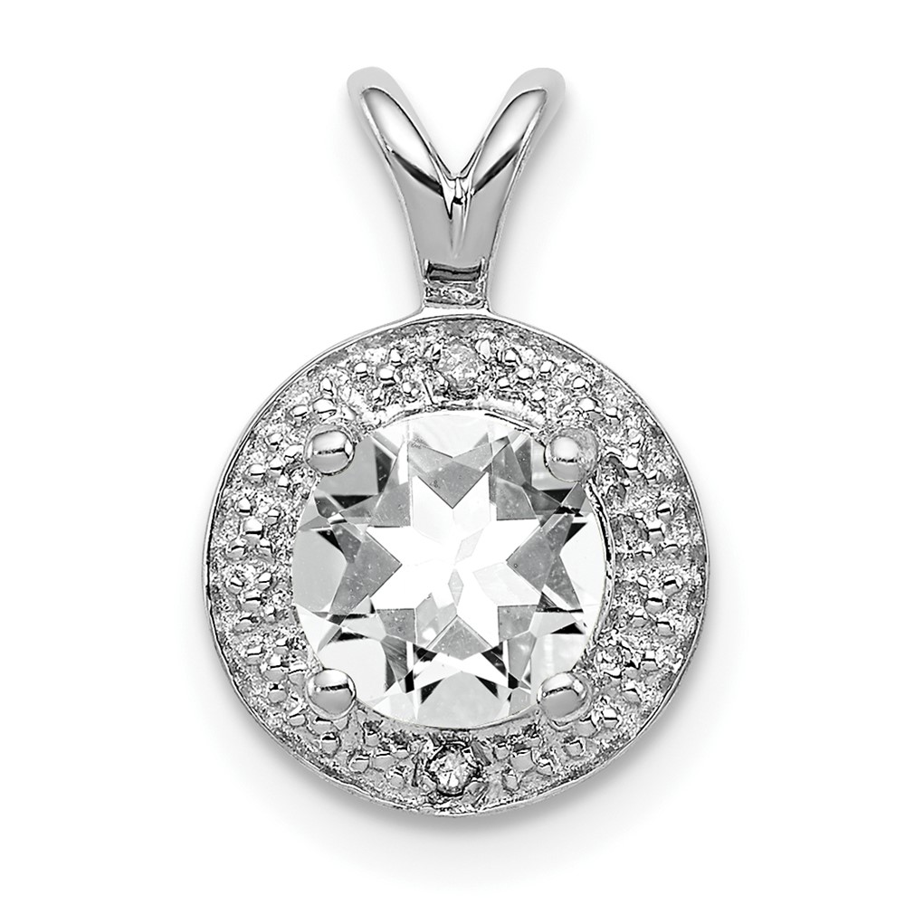 Sterling Silver Rhodium-plated Diamond & White Topaz Pendant (QBPD11APR)
