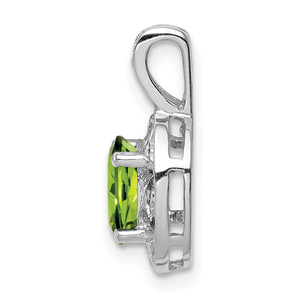 Sterling Silver Rhodium-plated Diam. & Peridot Pendant (QBPD11AUG)