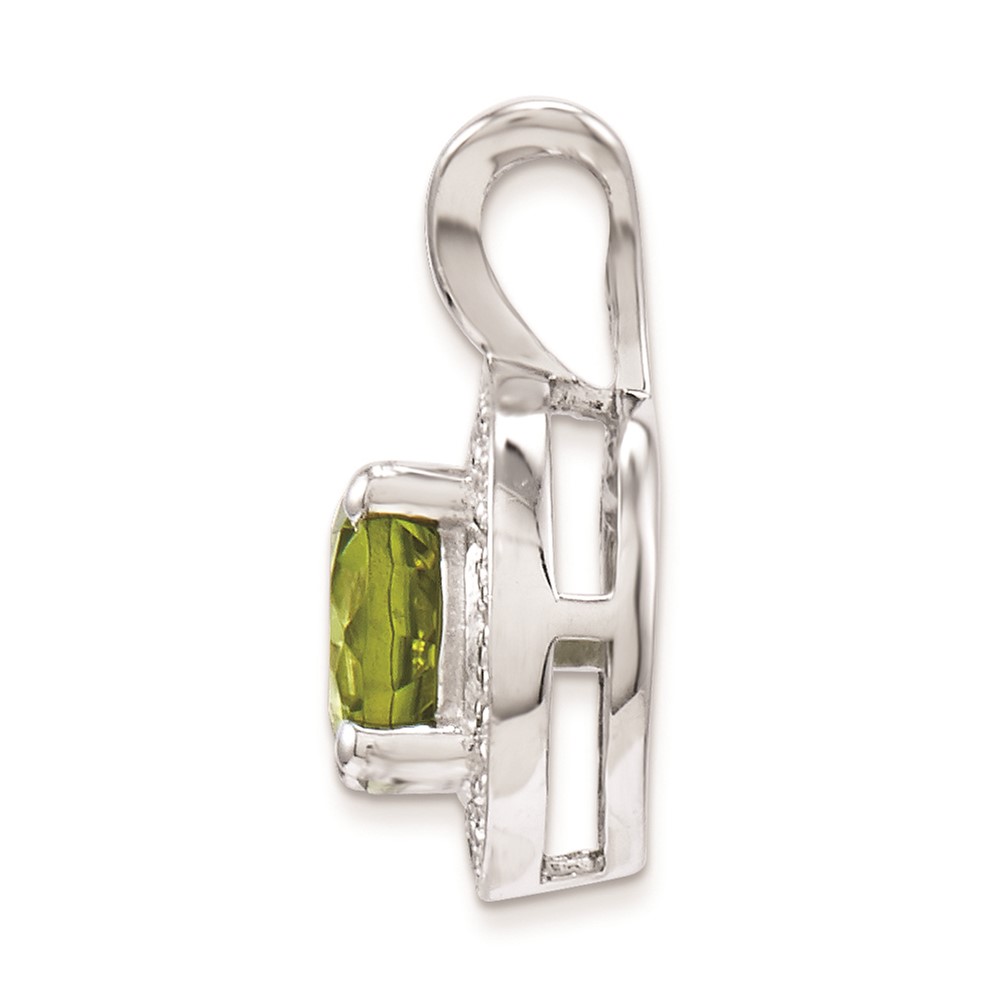 Sterling Silver Rhodium-plated Diam. & Peridot Pendant (QBPD11AUG)