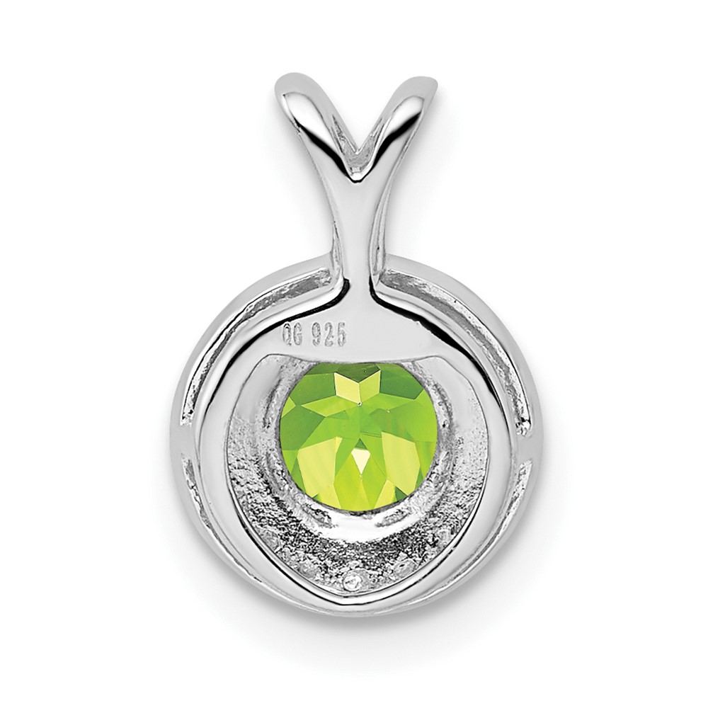 Sterling Silver Rhodium-plated Diam. & Peridot Pendant (QBPD11AUG)