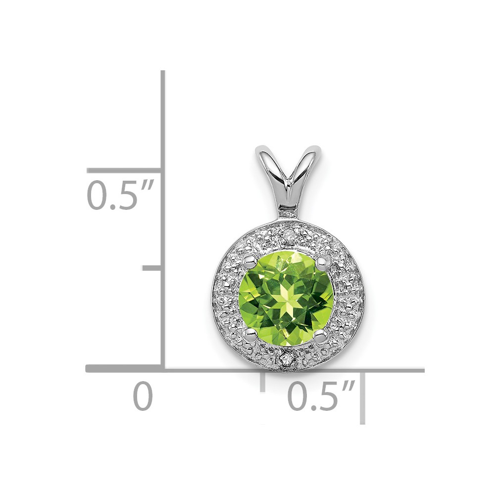 Sterling Silver Rhodium-plated Diam. & Peridot Pendant (QBPD11AUG)