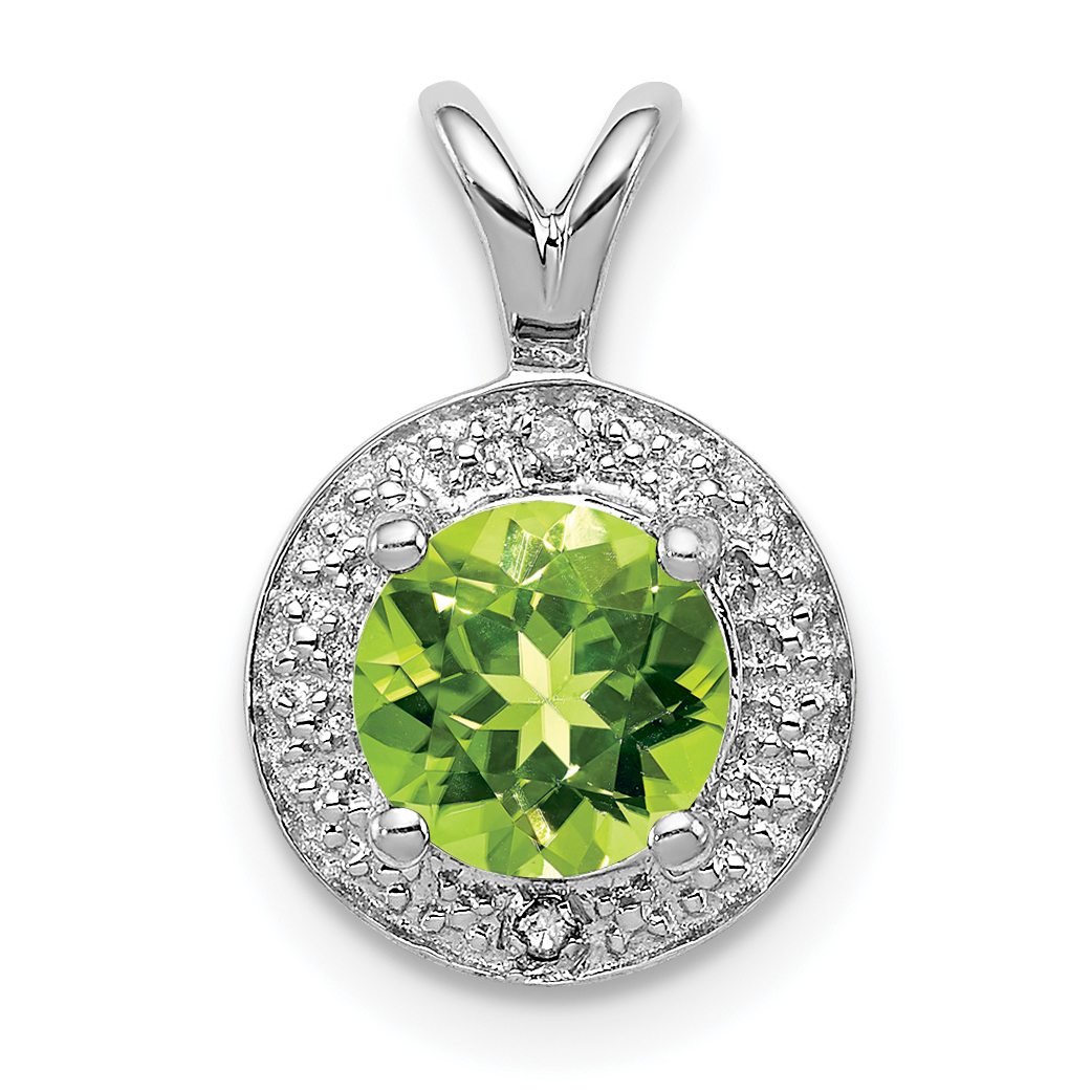Sterling Silver Rhodium-plated Diam. & Peridot Pendant (QBPD11AUG)