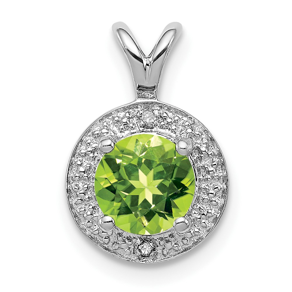 Sterling Silver Rhodium-plated Diam. & Peridot Pendant (QBPD11AUG)