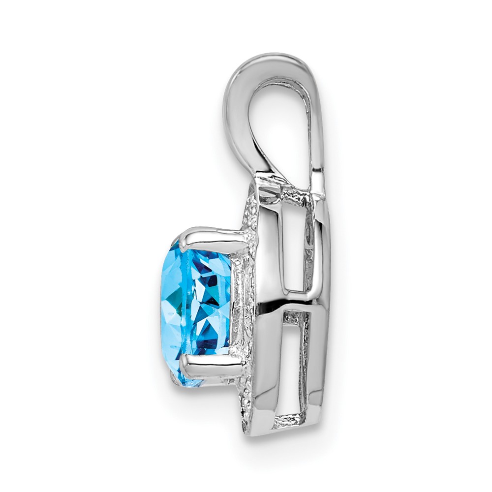 Sterling Silver Rhodium-plated Diam. & Blue Topaz Pendant (QBPD11DEC)