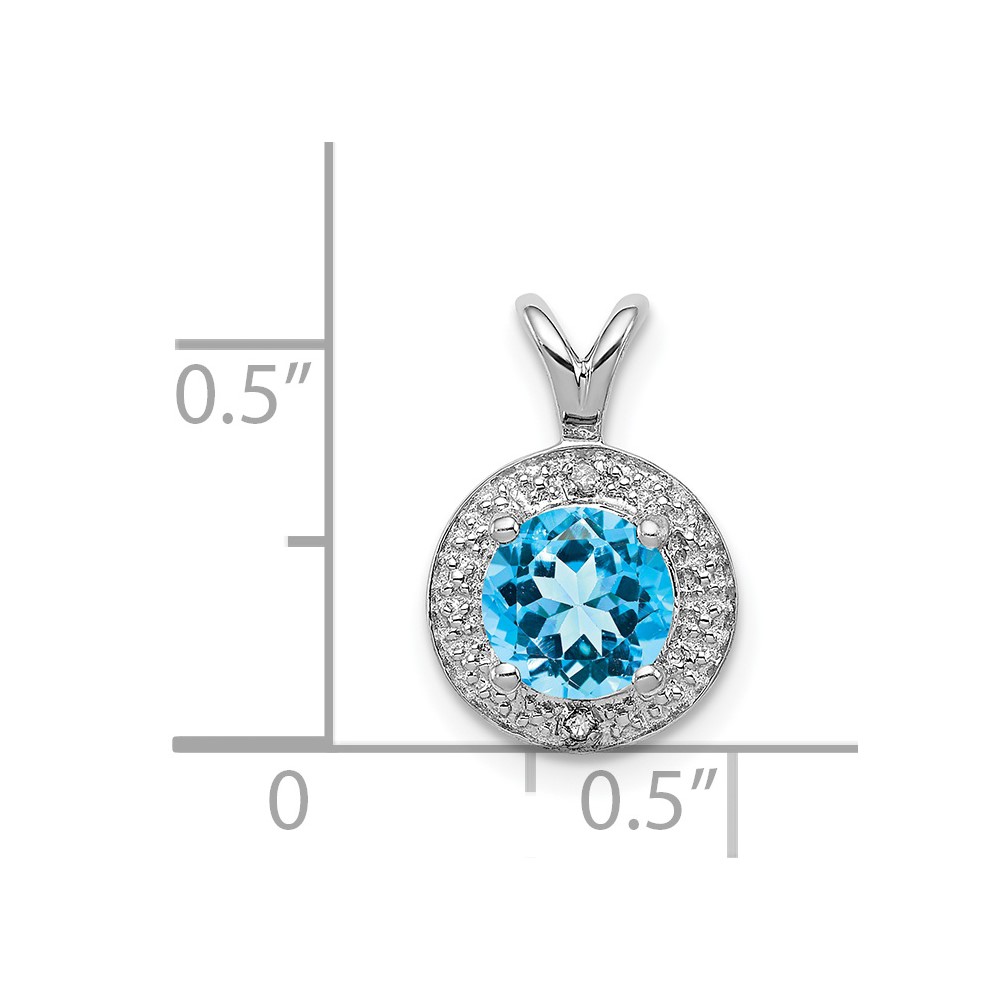 Sterling Silver Rhodium-plated Diam. & Blue Topaz Pendant (QBPD11DEC)