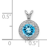 Sterling Silver Rhodium-plated Diam. & Blue Topaz Pendant view 4