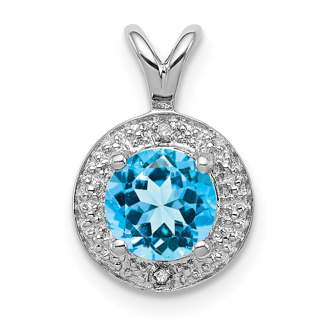 Sterling Silver Rhodium-plated Diam. & Blue Topaz Pendant (QBPD11DEC)