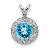 Sterling Silver Rhodium-plated Diam. & Blue Topaz Pendant view 1