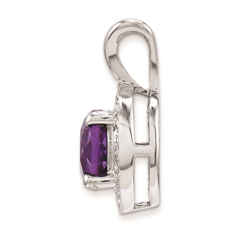 Sterling Silver Rhodium-plated Diam. & Amethyst Pendant (QBPD11FEB)