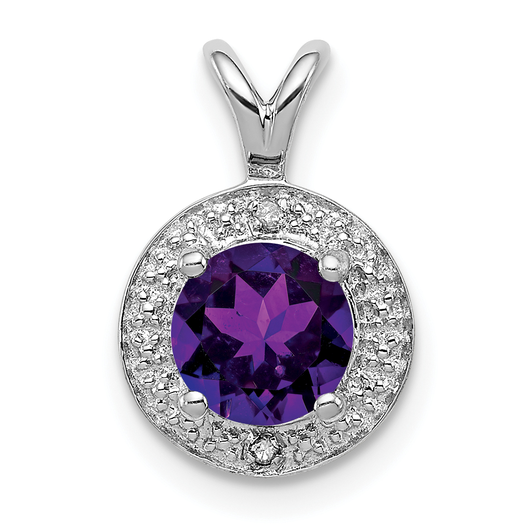 Sterling Silver Rhodium-plated Diam. & Amethyst Pendant (QBPD11FEB)