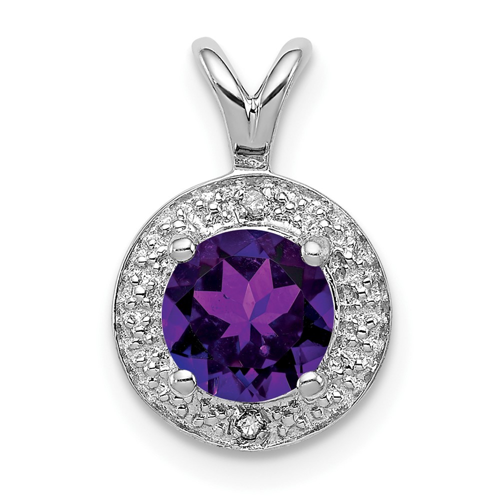 Sterling Silver Rhodium-plated Diam. & Amethyst Pendant (QBPD11FEB)