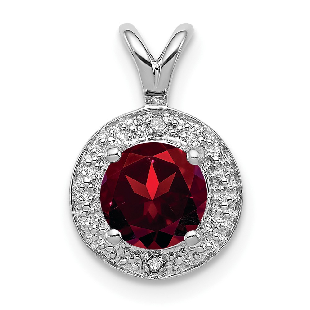 Sterling Silver Rhodium-plated Diam. & Garnet Pendant (QBPD11JAN)