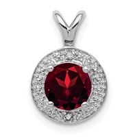 Sterling Silver Rhodium-plated Diam. & Garnet Pendant view 1