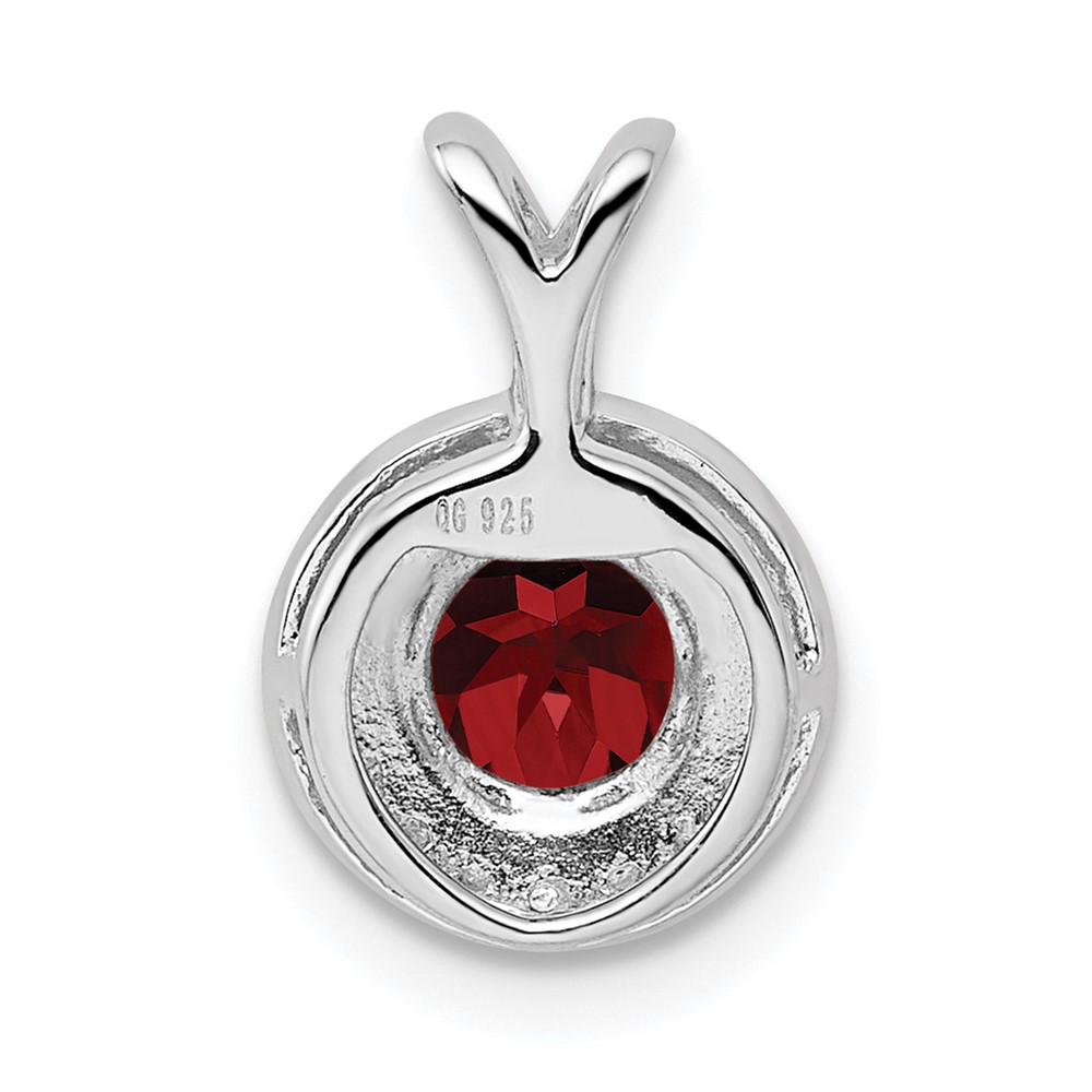 Sterling Silver Rhodium Plated Lab Created Ruby and .010 ctw Diamond Halo Pendant (QBPD11JUL)
