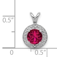 Sterling Silver Rhodium Plated Lab Created Ruby and.010 ctw Diamond Halo Pendant view 4