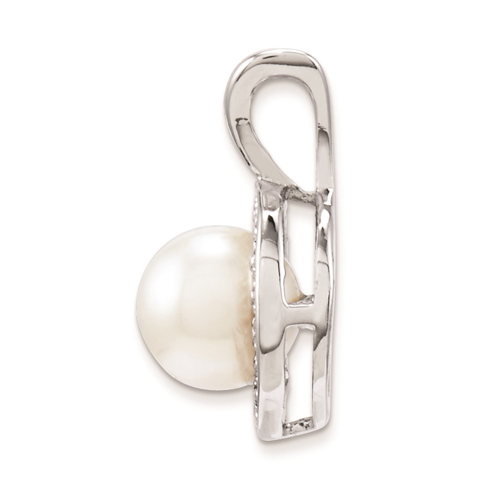 Sterling Silver Rhodium-plated Diam. & FW Cultured Pearl Pendant (QBPD11JUN)