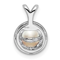 Sterling Silver Rhodium-plated Diam. & FW Cultured Pearl Pendant view 3