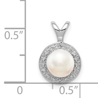 Sterling Silver Rhodium-plated Diam. & FW Cultured Pearl Pendant view 4