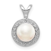 Sterling Silver Rhodium-plated Diam. & FW Cultured Pearl Pendant view 1