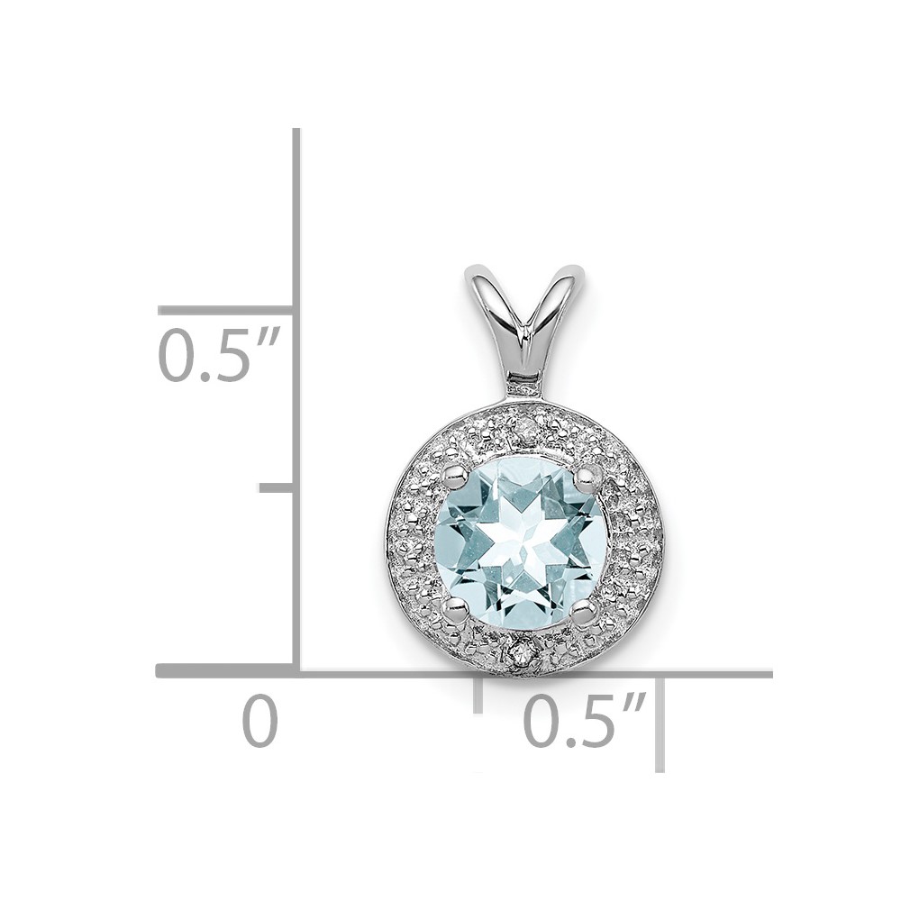 Sterling Silver Rhodium-plated Diam. & Aquamarine Pendant (QBPD11MAR)