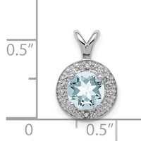 Sterling Silver Rhodium-plated Diam. & Aquamarine Pendant view 4