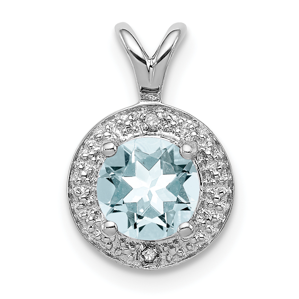 Sterling Silver Rhodium-plated Diam. & Aquamarine Pendant (QBPD11MAR)