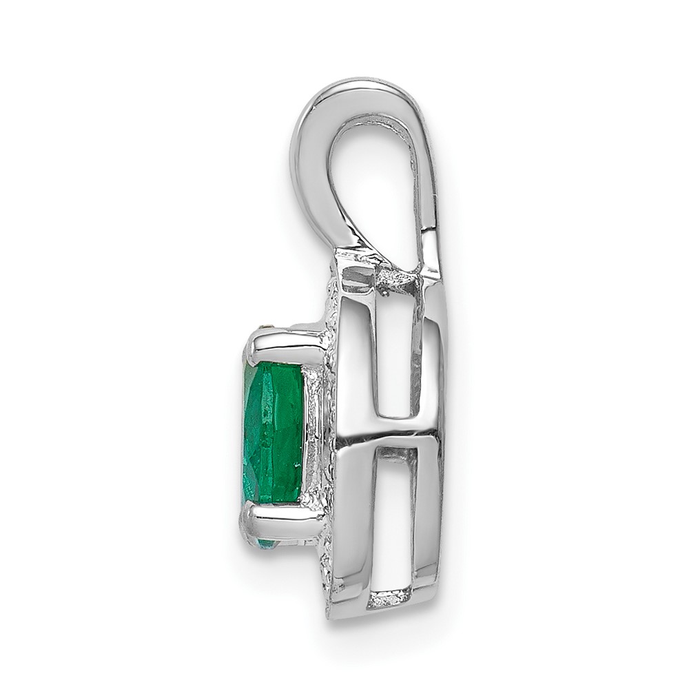 Sterling Silver Rhodium-plated Diam. & Created Emerald Pendant (QBPD11MAY)