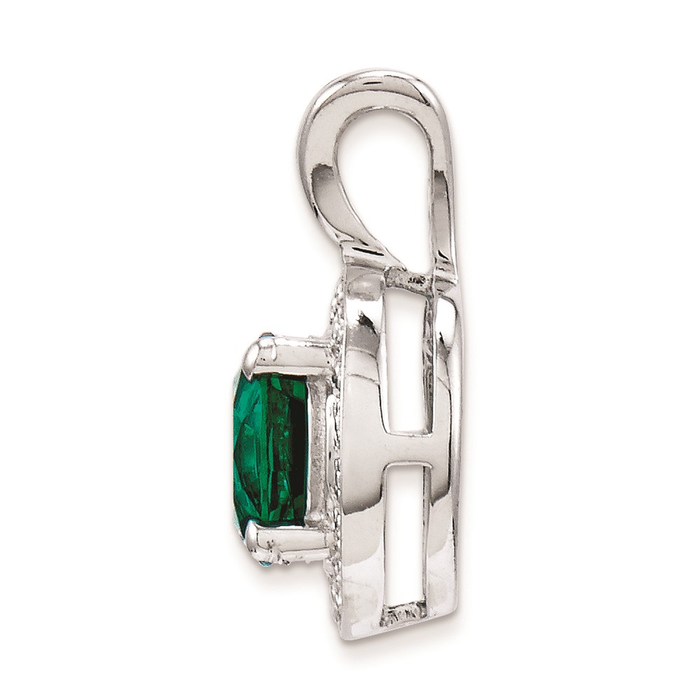 Sterling Silver Rhodium-plated Diam. & Created Emerald Pendant (QBPD11MAY)