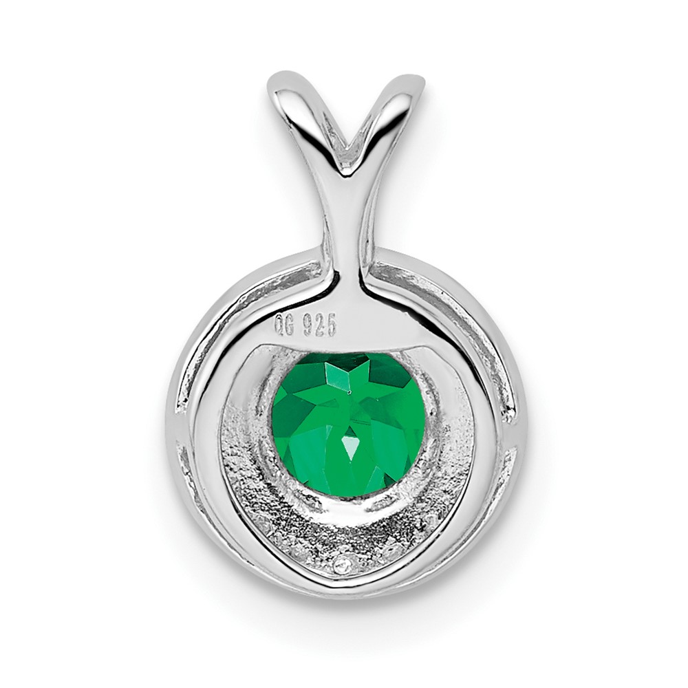 Sterling Silver Rhodium-plated Diam. & Created Emerald Pendant (QBPD11MAY)