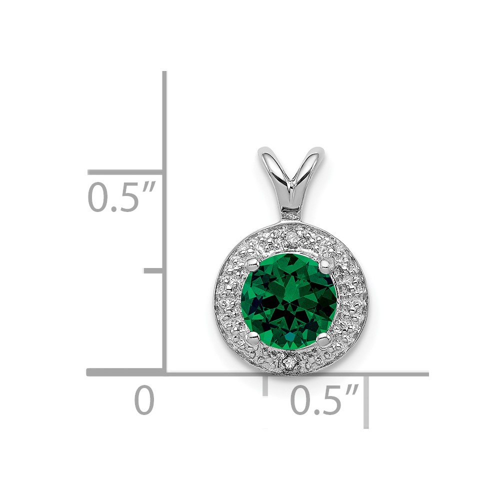 Sterling Silver Rhodium-plated Diam. & Created Emerald Pendant (QBPD11MAY)