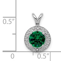 Sterling Silver Rhodium-plated Diam. & Created Emerald Pendant view 4