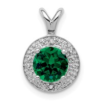 Sterling Silver Rhodium-plated Diam. & Created Emerald Pendant view 1