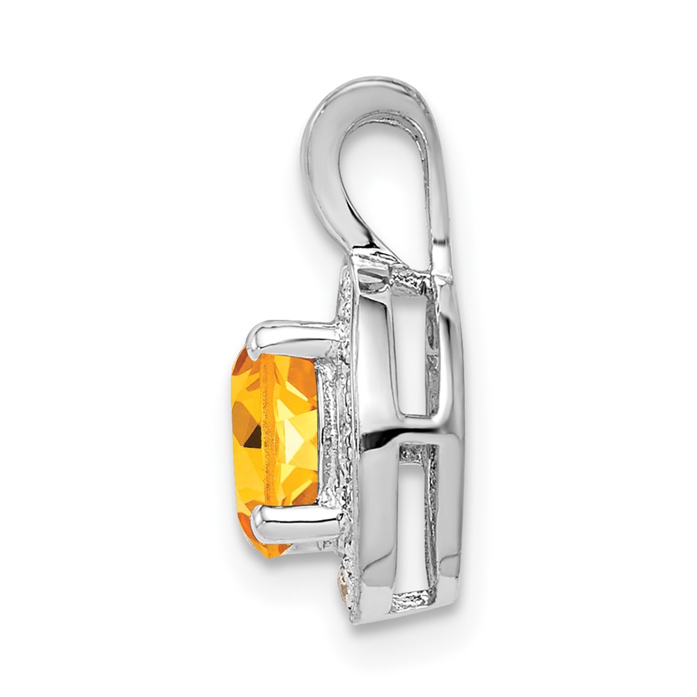 Sterling Silver Rhodium-plated Diam. & Citrine Pendant (QBPD11NOV)