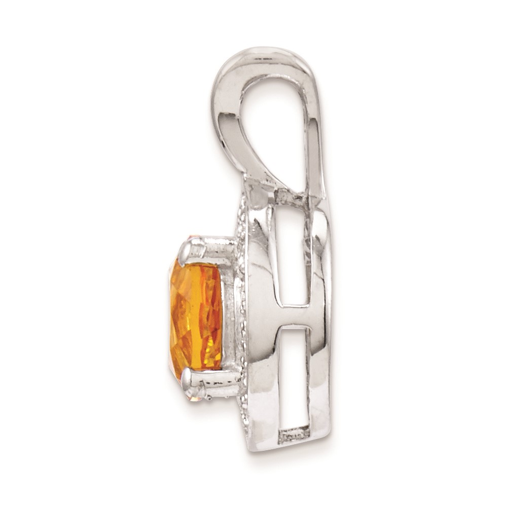 Sterling Silver Rhodium-plated Diam. & Citrine Pendant (QBPD11NOV)