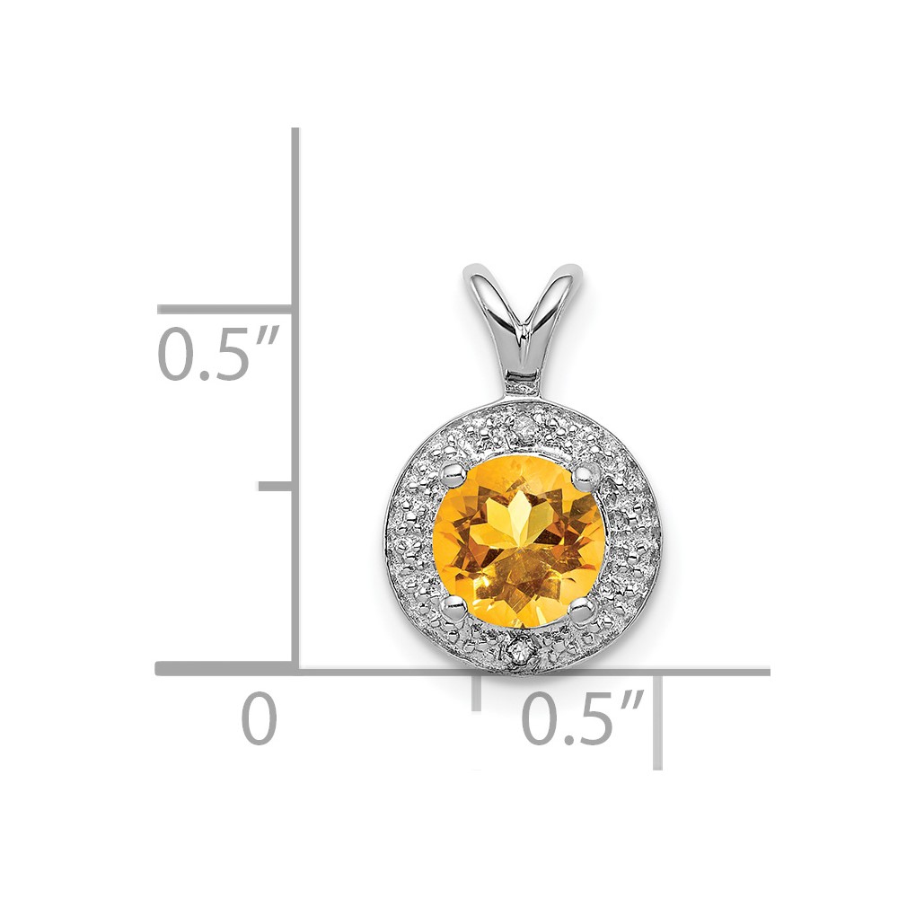 Sterling Silver Rhodium-plated Diam. & Citrine Pendant (QBPD11NOV)