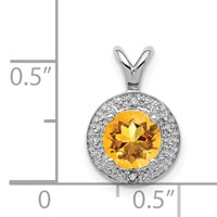 Sterling Silver Rhodium-plated Diam. & Citrine Pendant view 4
