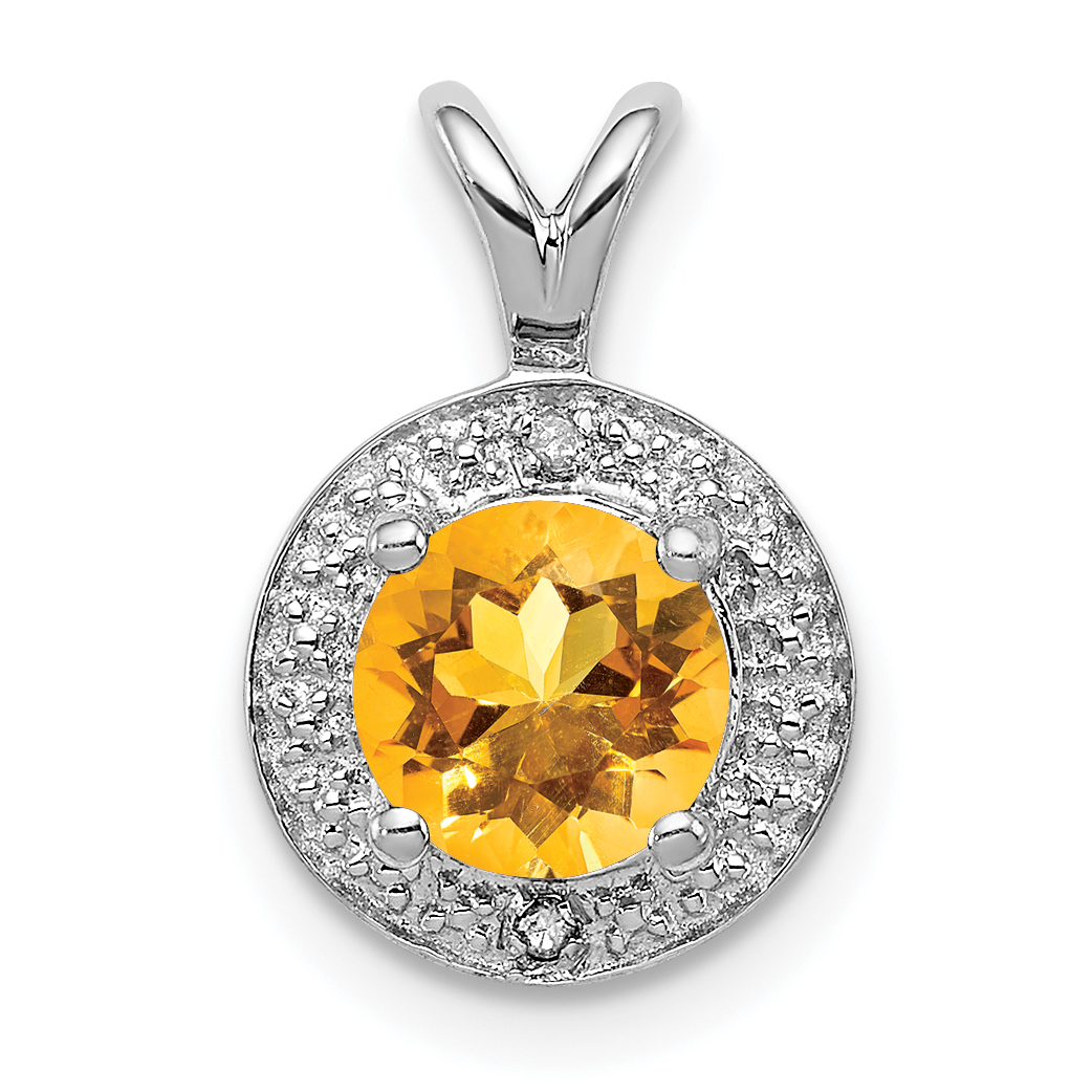 Sterling Silver Rhodium-plated Diam. & Citrine Pendant (QBPD11NOV)