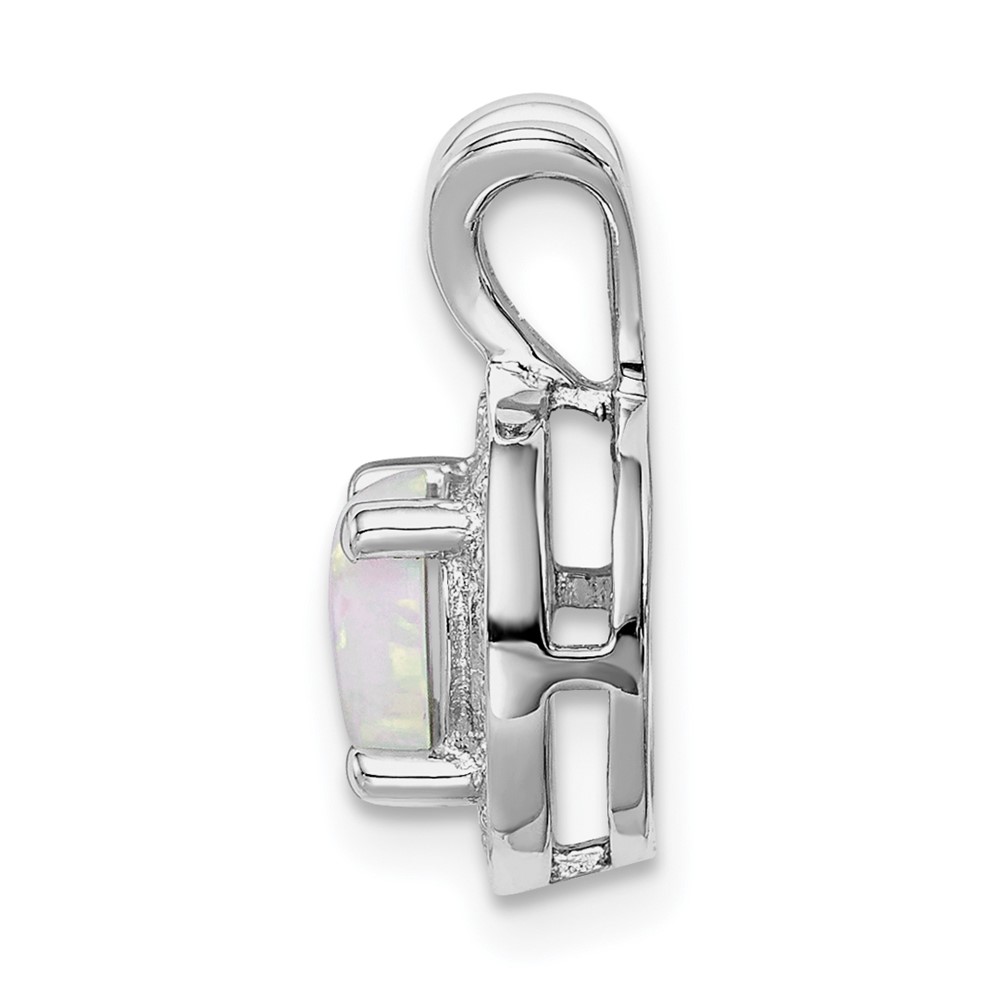 Sterling Silver Rhodium-plated Diam. & Created Opal Pendant (QBPD11OCT)