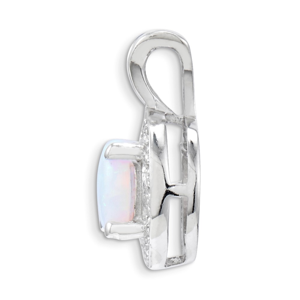 Sterling Silver Rhodium-plated Diam. & Created Opal Pendant (QBPD11OCT)
