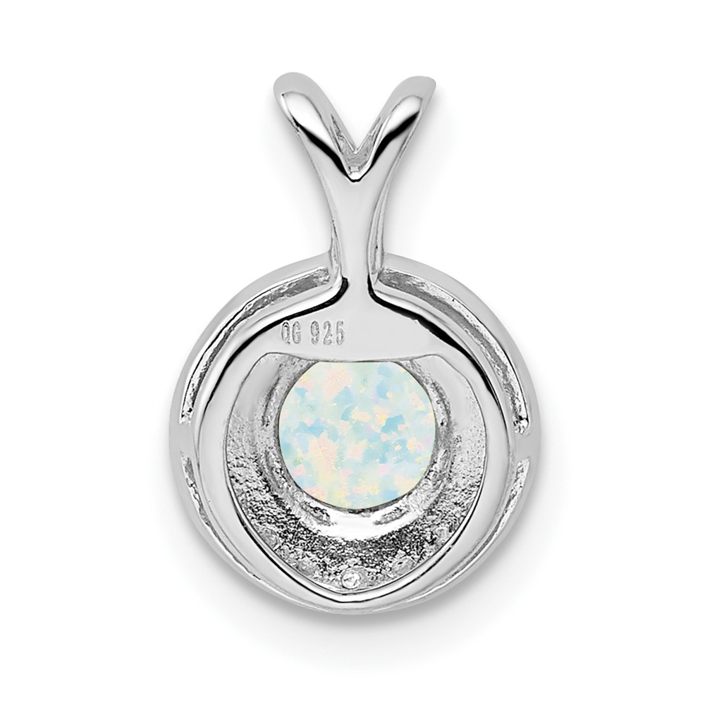 Sterling Silver Rhodium-plated Diam. & Created Opal Pendant (QBPD11OCT)