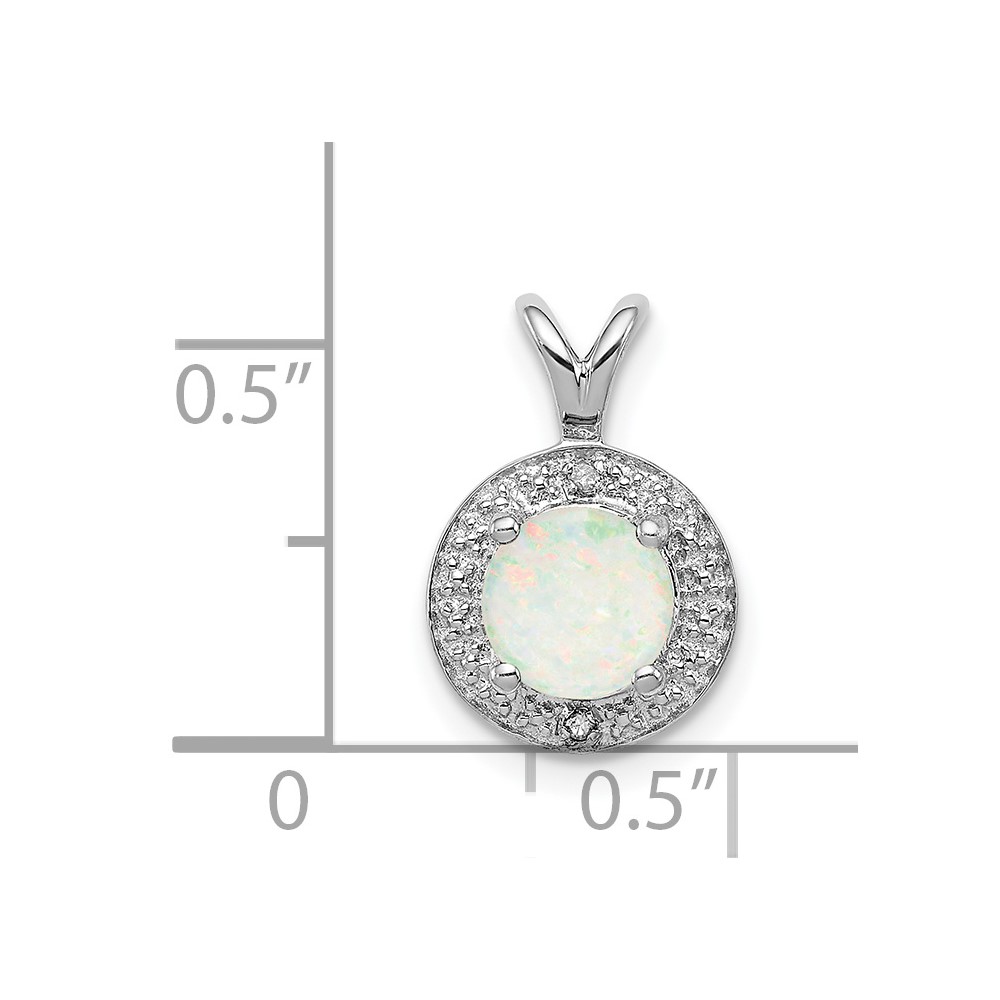 Sterling Silver Rhodium-plated Diam. & Created Opal Pendant (QBPD11OCT)