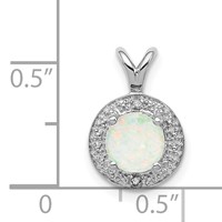 Sterling Silver Rhodium-plated Diam. & Created Opal Pendant view 5