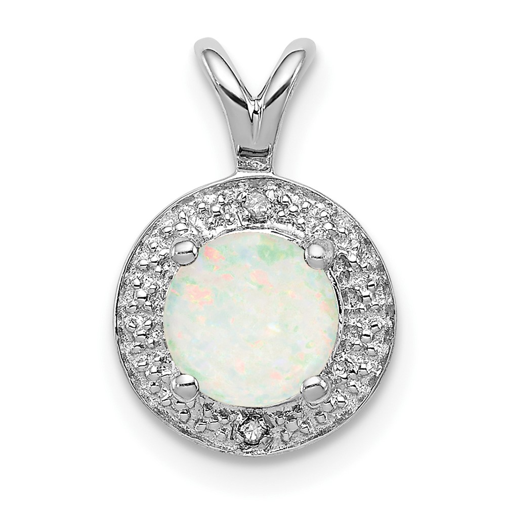 Sterling Silver Rhodium-plated Diam. & Created Opal Pendant (QBPD11OCT)