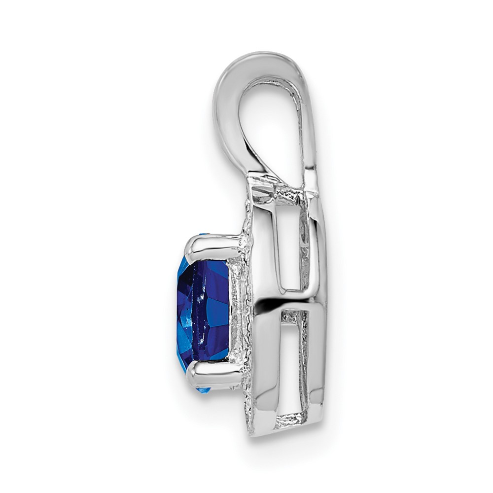 Sterling Silver Rhodium-plated Diam. & Created Sapphire Pendant (QBPD11SEP)