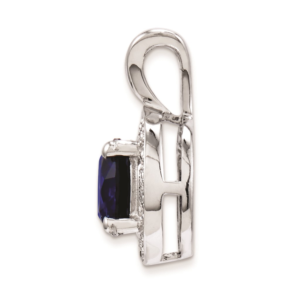 Sterling Silver Rhodium-plated Diam. & Created Sapphire Pendant (QBPD11SEP)